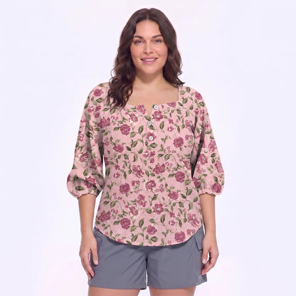 Blouse fleurie grande taille à col carré - C - 5XL - image 16