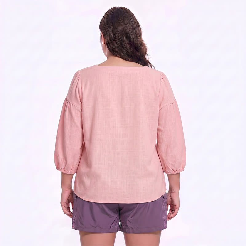 Blouse décontractée grande taille à col carré et boutons sur le devant - image 1