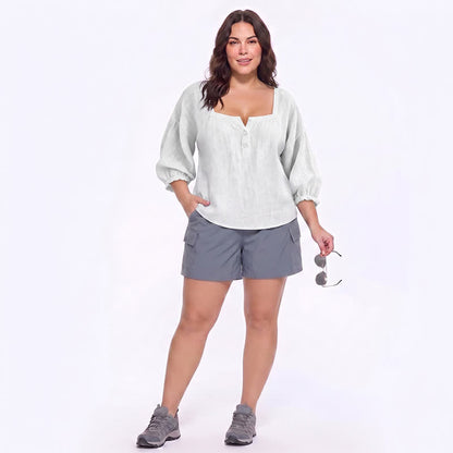 Blouse décontractée grande taille à col carré et boutons sur le devant - image 10