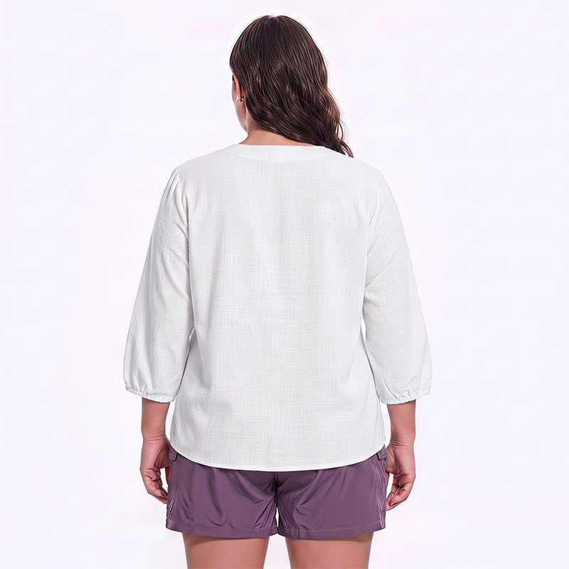 Blouse décontractée grande taille à col carré et boutons sur le devant - image 9