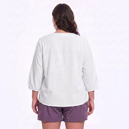 Blouse décontractée grande taille à col carré et boutons sur le devant - image 9