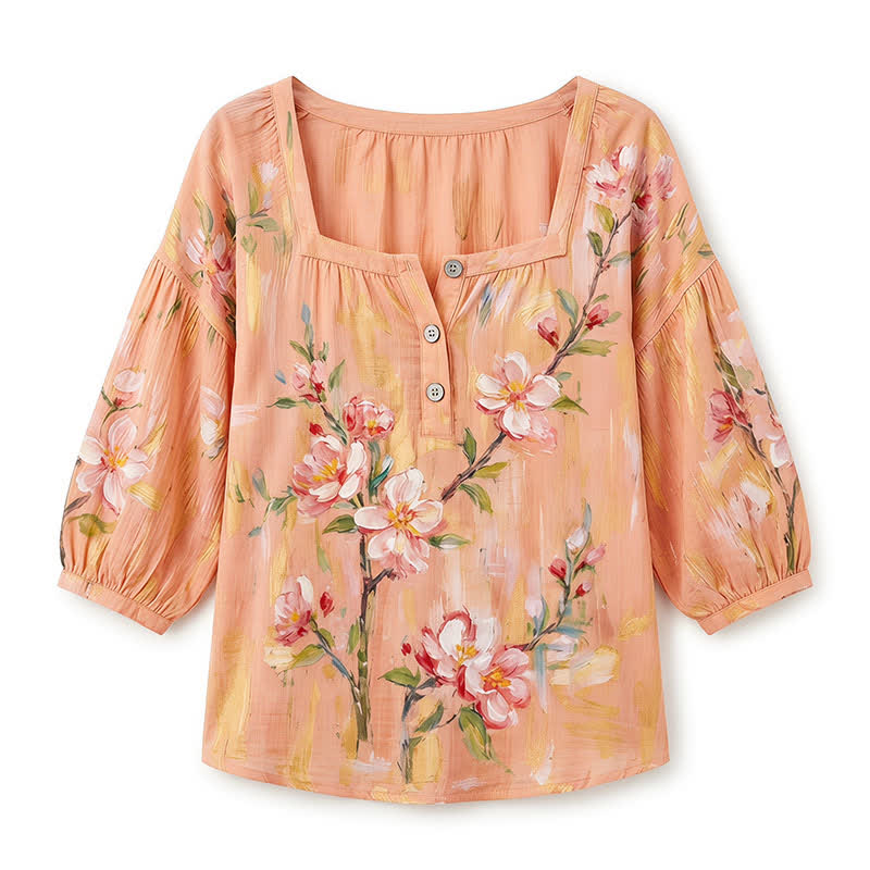Blouse décontractée grande taille à col carré et boutons sur le devant - image 24