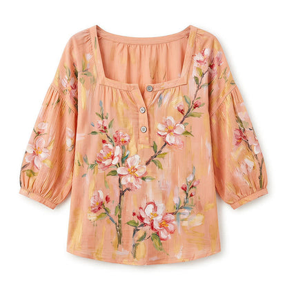 Blouse décontractée grande taille à col carré et boutons sur le devant - image 24