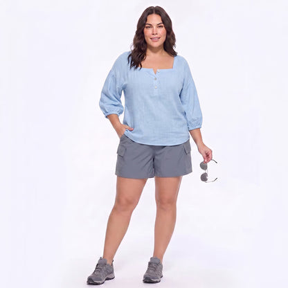 Blouse décontractée grande taille à col carré et boutons sur le devant - image 6