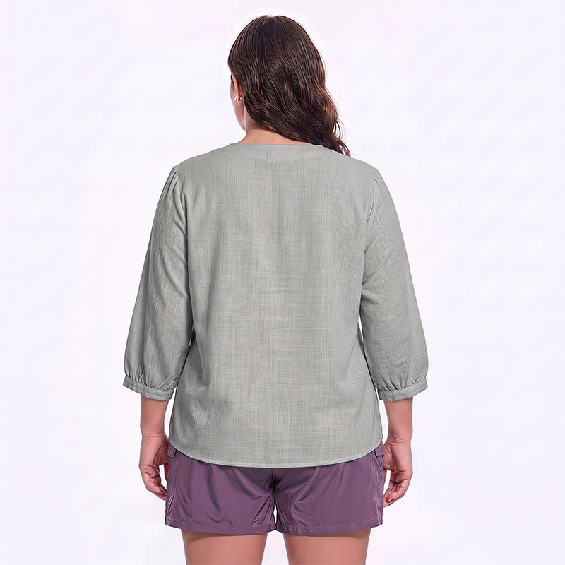 Blouse décontractée grande taille à col carré et boutons sur le devant - image 13