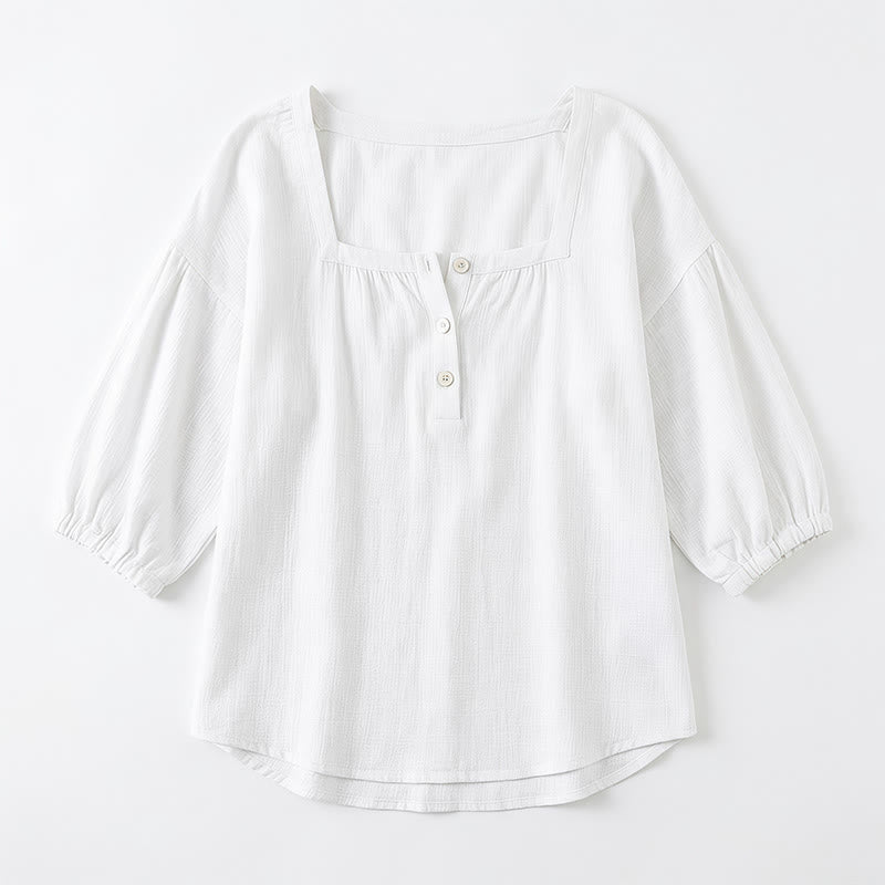Blouse décontractée grande taille à col carré et boutons sur le devant - image 23