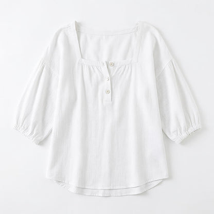 Blouse décontractée grande taille à col carré et boutons sur le devant - image 23
