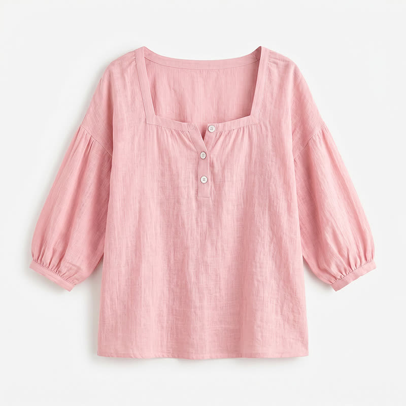 Blouse décontractée grande taille à col carré et boutons sur le devant - image 25