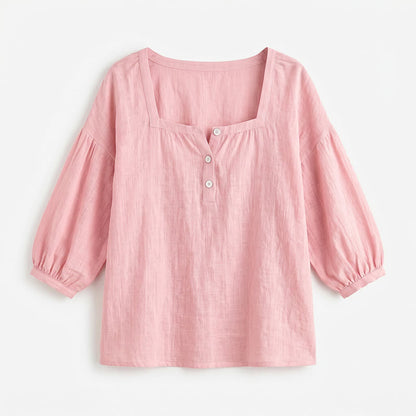 Blouse décontractée grande taille à col carré et boutons sur le devant - image 25