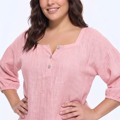 Blouse décontractée grande taille à col carré et boutons sur le devant - image 3