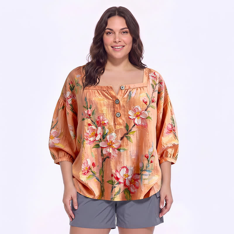 Blouse décontractée grande taille à col carré et boutons sur le devant - E - 5XL - image 20