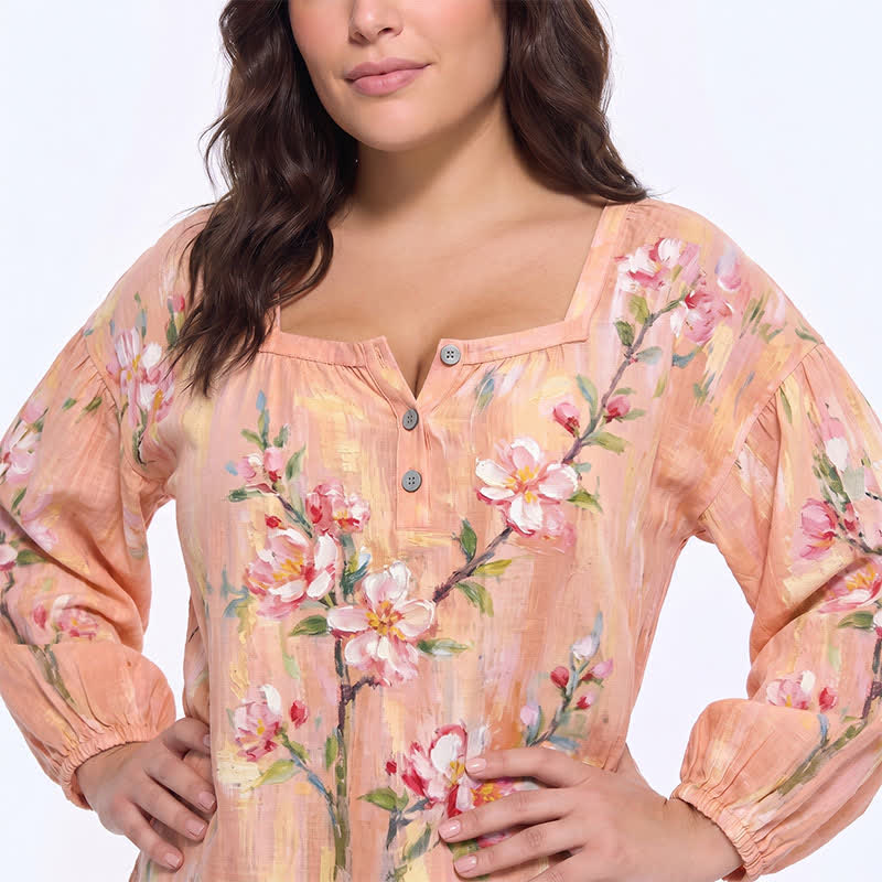 Blouse décontractée grande taille à col carré et boutons sur le devant - image 22