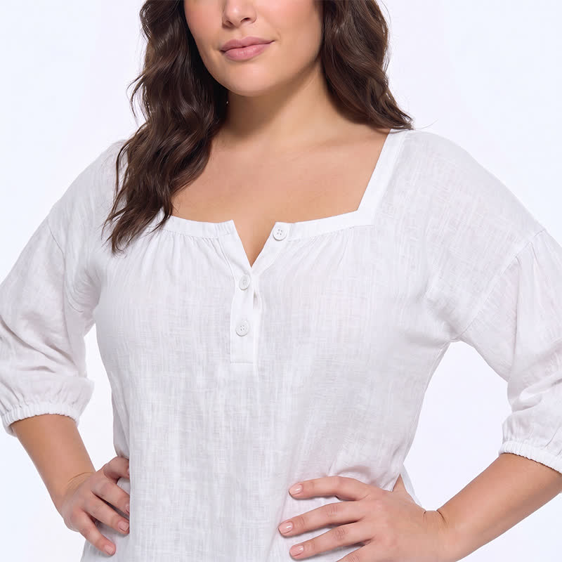 Blouse décontractée grande taille à col carré et boutons sur le devant - image 11