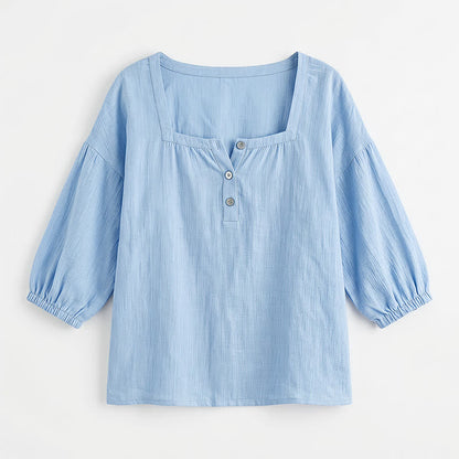 Blouse décontractée grande taille à col carré et boutons sur le devant - image 26