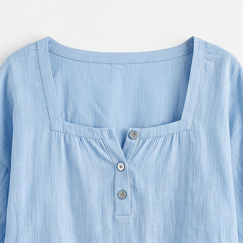 Blouse décontractée grande taille à col carré et boutons sur le devant - image 29
