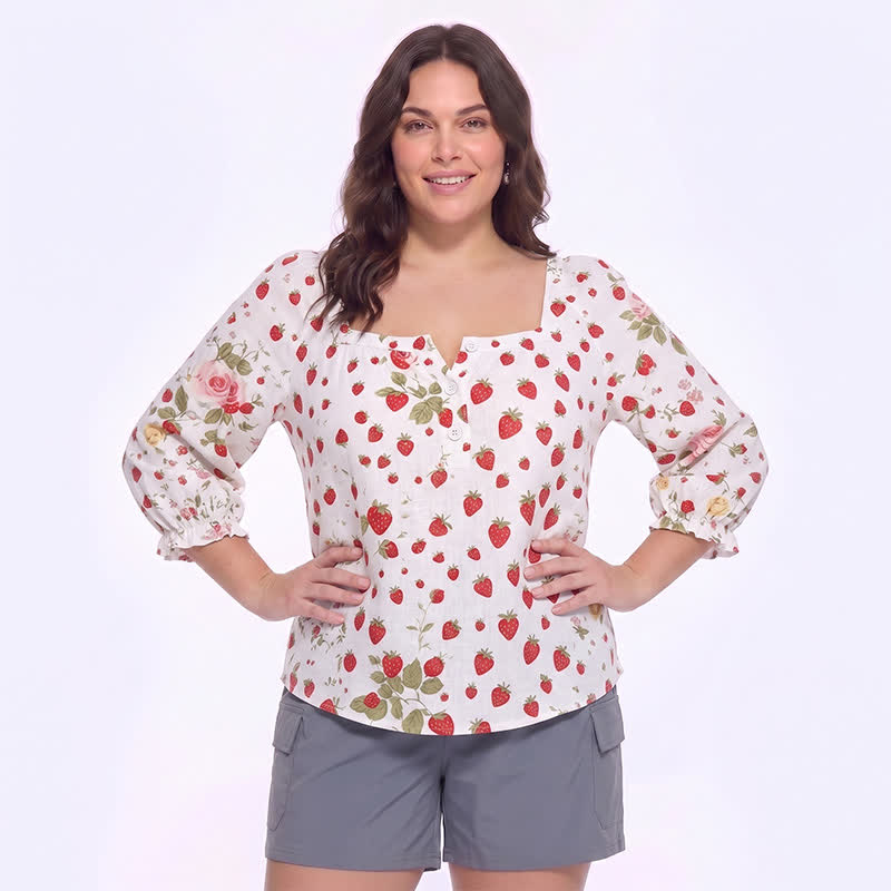 Blouse décontractée grande taille à col carré et boutons sur le devant - F - 5XL - image 16