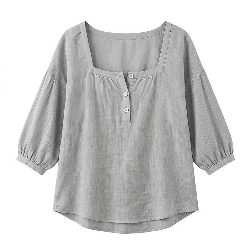 Blouse décontractée grande taille à col carré et boutons sur le devant - image 28