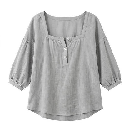 Blouse décontractée grande taille à col carré et boutons sur le devant - image 28