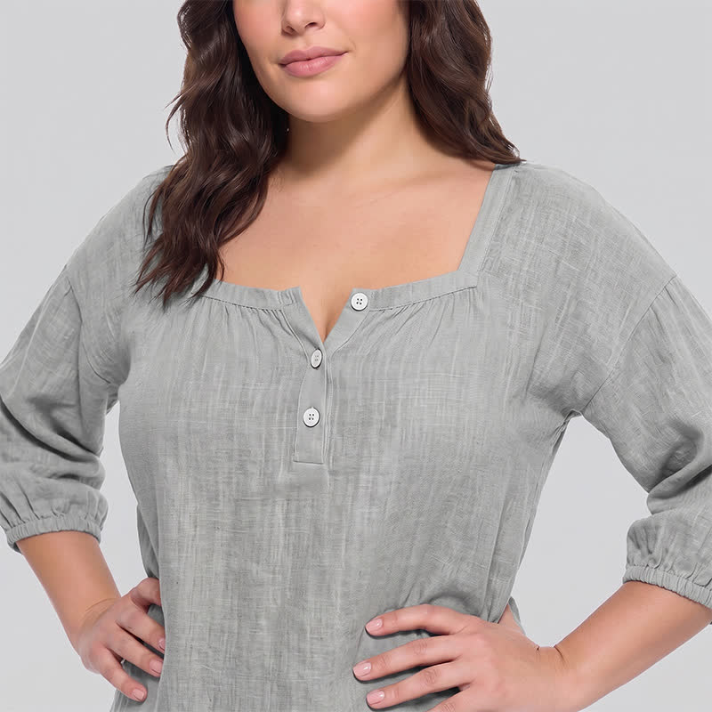 Blouse décontractée grande taille à col carré et boutons sur le devant - image 15