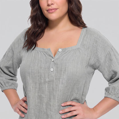 Blouse décontractée grande taille à col carré et boutons sur le devant - image 15