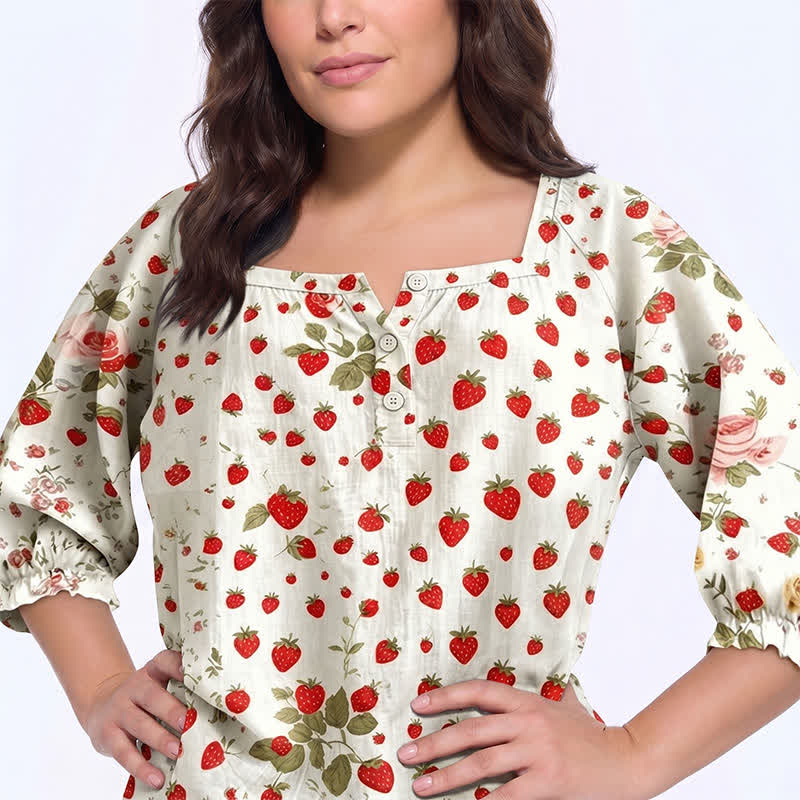 Blouse décontractée grande taille à col carré et boutons sur le devant - image 19