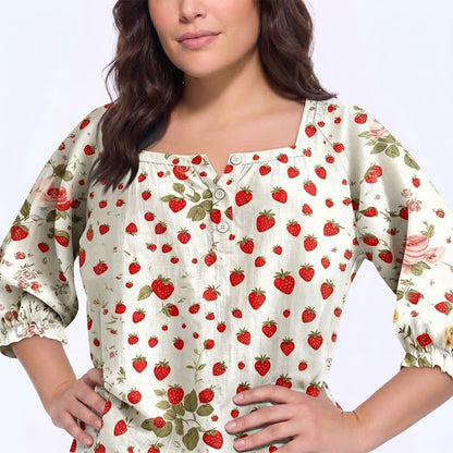 Blouse décontractée grande taille à col carré et boutons sur le devant - image 19