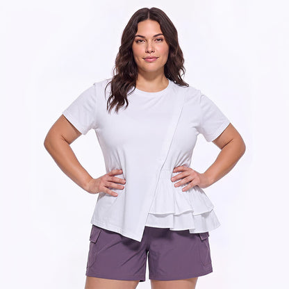 Chemisier asymétrique à volants et manches courtes décontractées - Blanc - 4XL - image 4