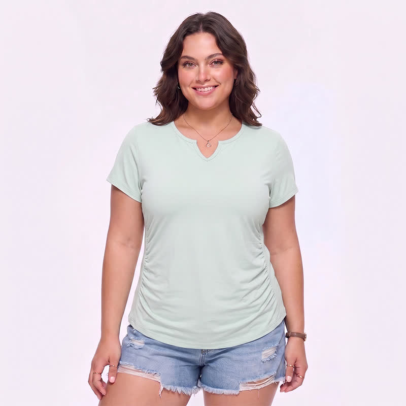Chemise de sport grande taille à col en V froncé - Vert - 5XL - image 4