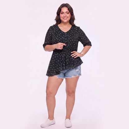 Blouse péplum en mousseline à fleurs grande taille - image 1