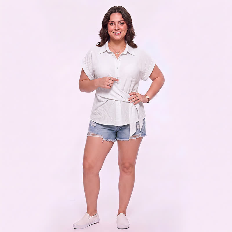 Chemisier d'été léger à taille nouée et col boutonné - image 10