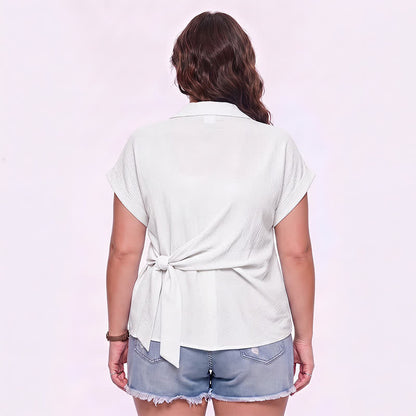 Chemisier d'été léger à taille nouée et col boutonné - image 9