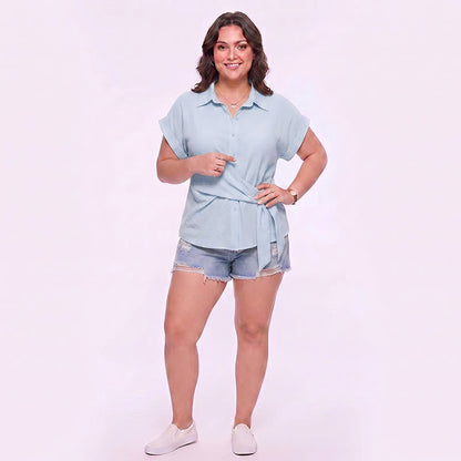 Chemisier d'été léger à taille nouée et col boutonné - image 6