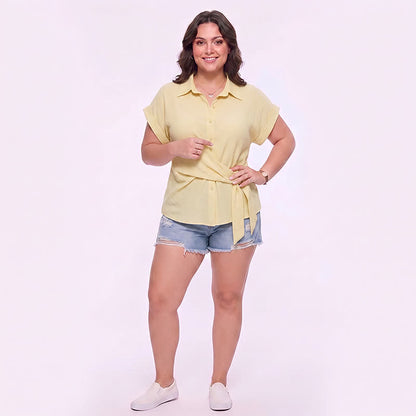 Chemisier d'été léger à taille nouée et col boutonné - image 2