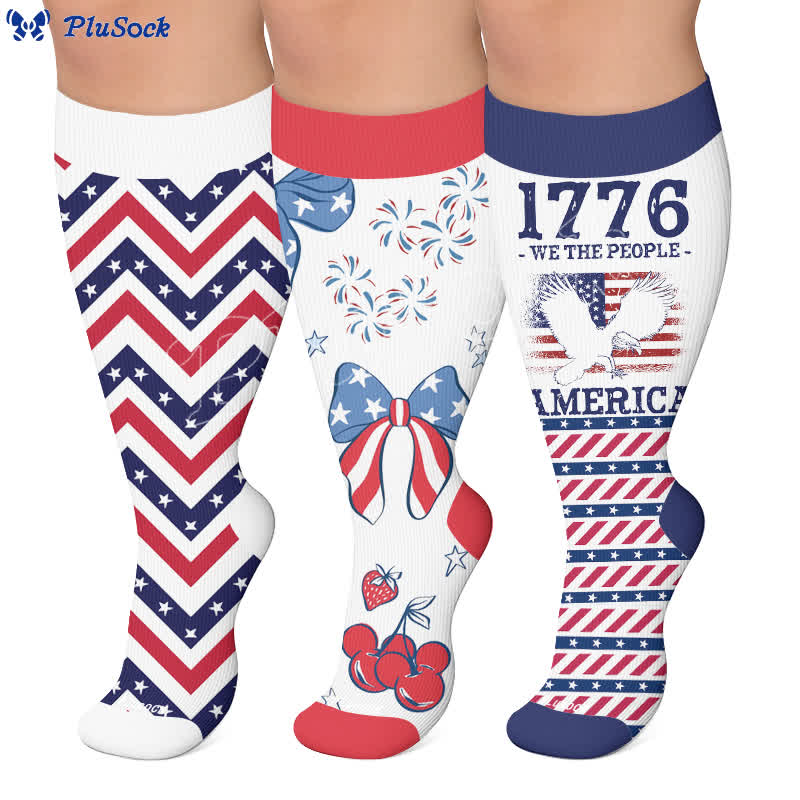 Chaussettes de compression à rayures américaines grandes tailles - image 0