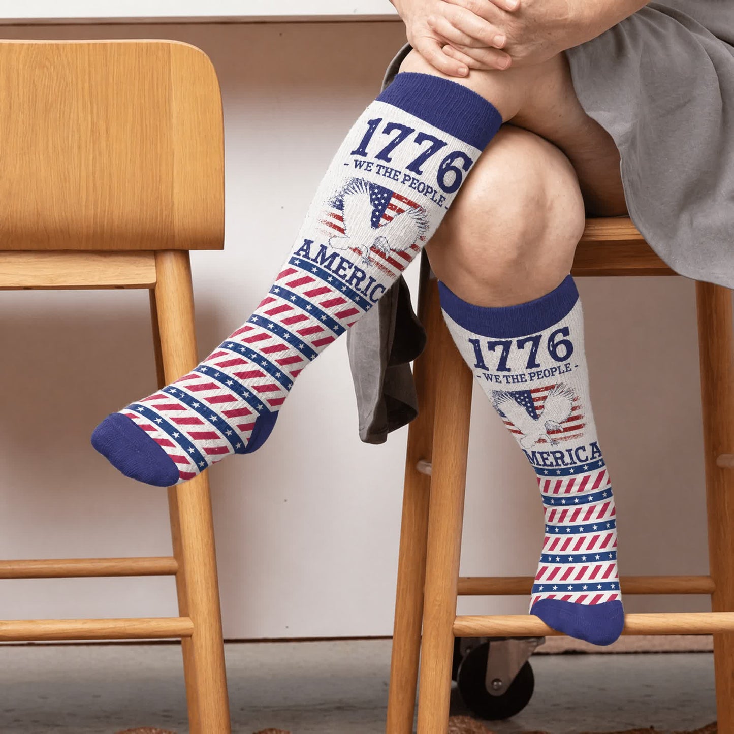 Chaussettes de compression à rayures américaines grandes tailles - Bleu (1 paire) - 4XL - image 3