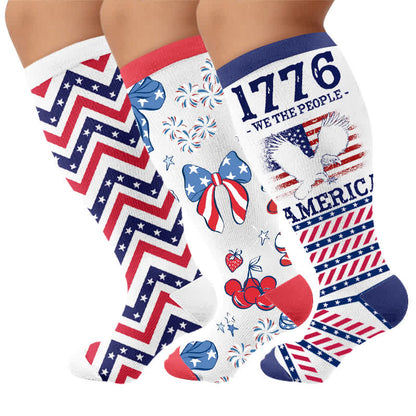 Chaussettes de compression à rayures américaines grandes tailles - Multicolore (3 paires) - 4XL - image 4