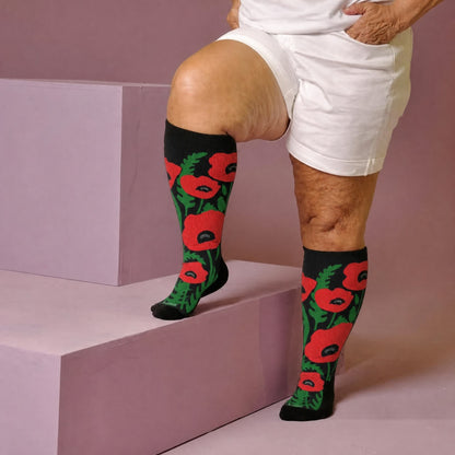 Chaussettes de compression grandes tailles à fleurs épanouies - Noir (1 paire) - 4XL - image 2