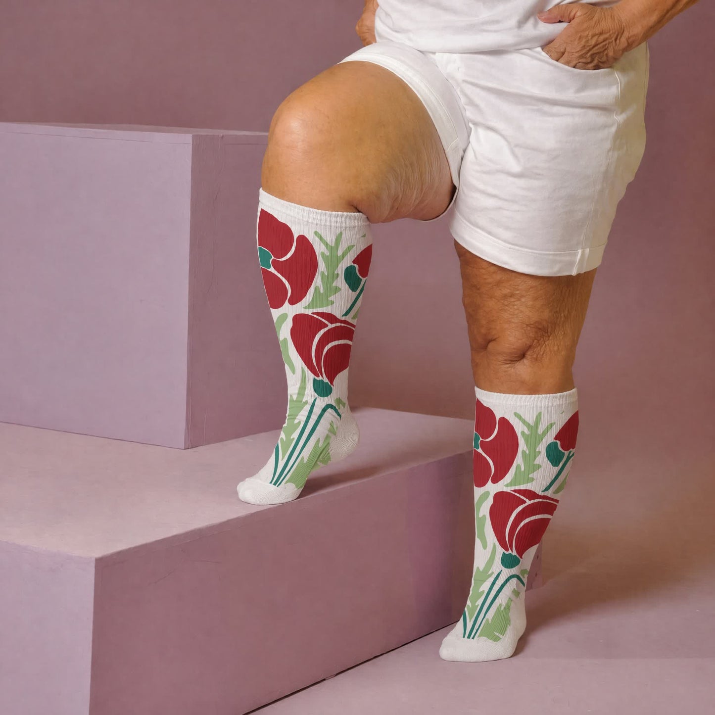 Chaussettes de compression grandes tailles à fleurs épanouies - Blanc (1 paire) - 4XL - image 3