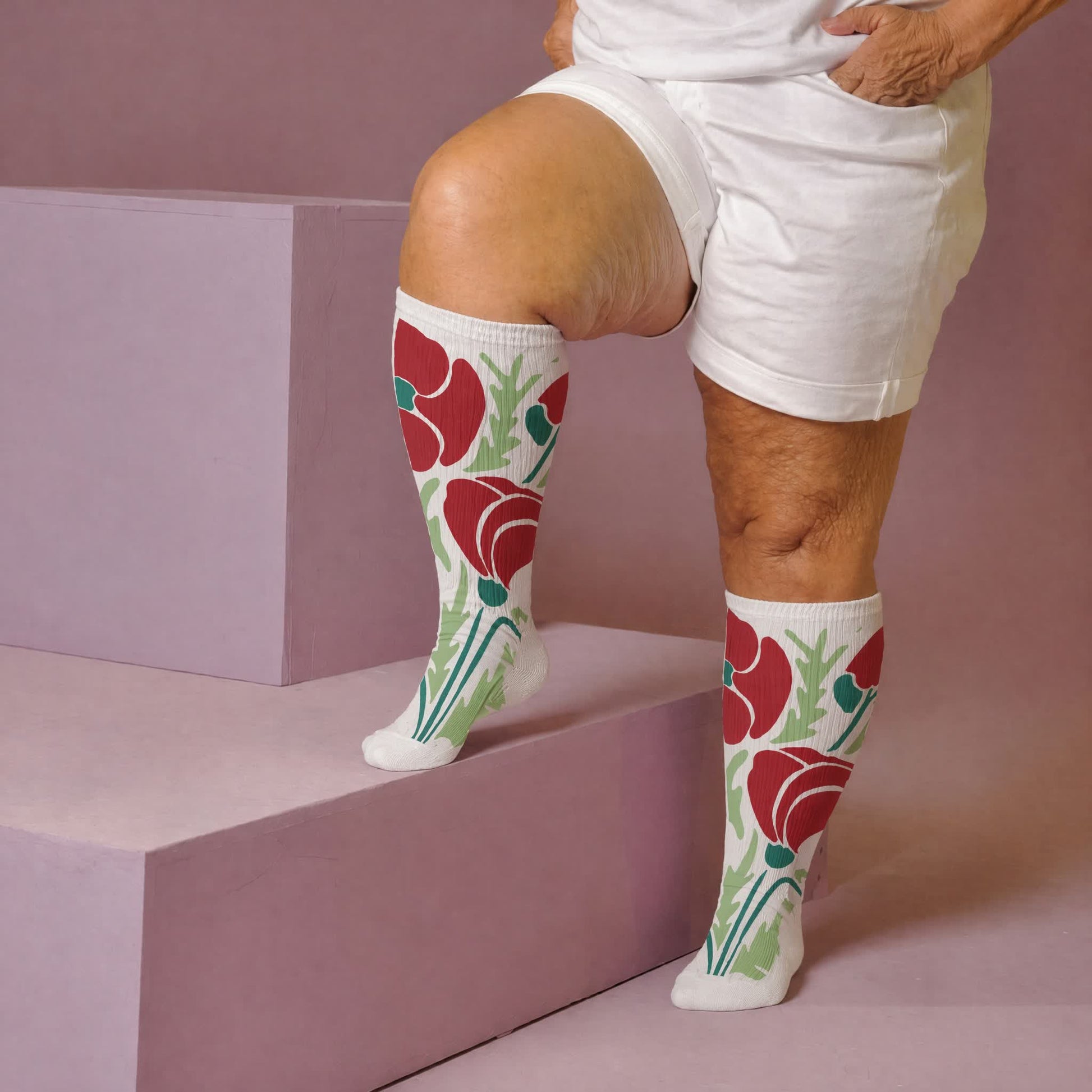 Chaussettes de compression grandes tailles à fleurs épanouies - Blanc (1 paire) - 4XL - image 3