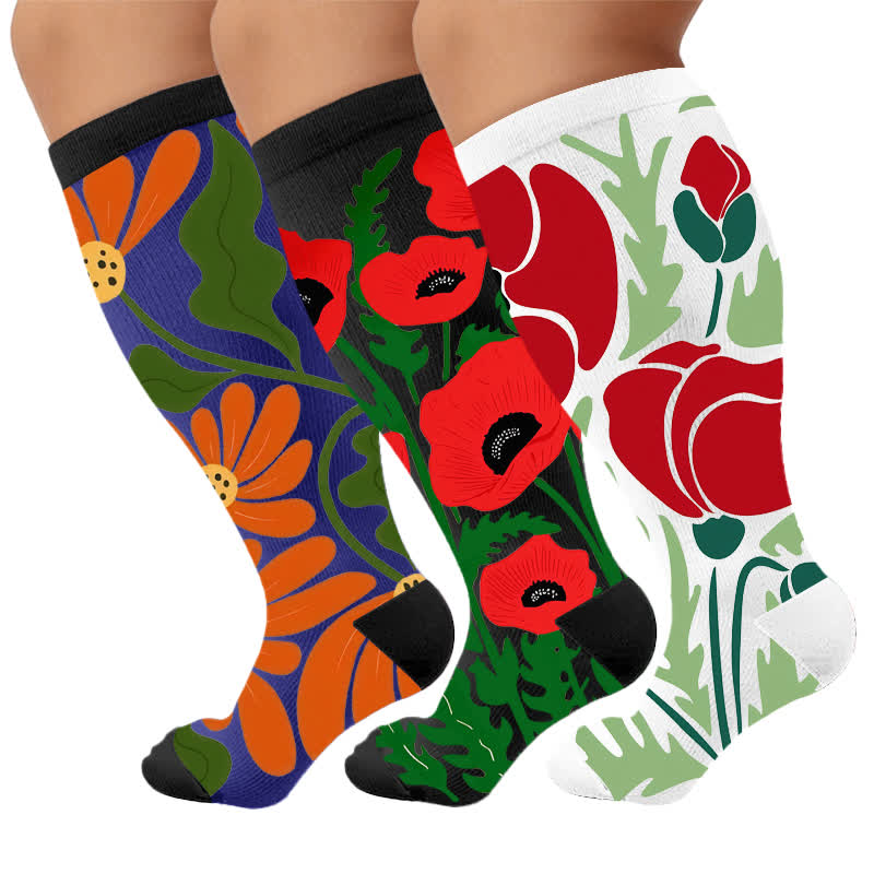 Chaussettes de compression grandes tailles à fleurs épanouies - Multicolore (3 paires) - 4XL - image 4