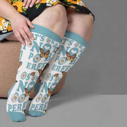 Chaussettes de compression Butterfly Bloom grandes tailles - Bleu (1 paire) - 4XL - image 3
