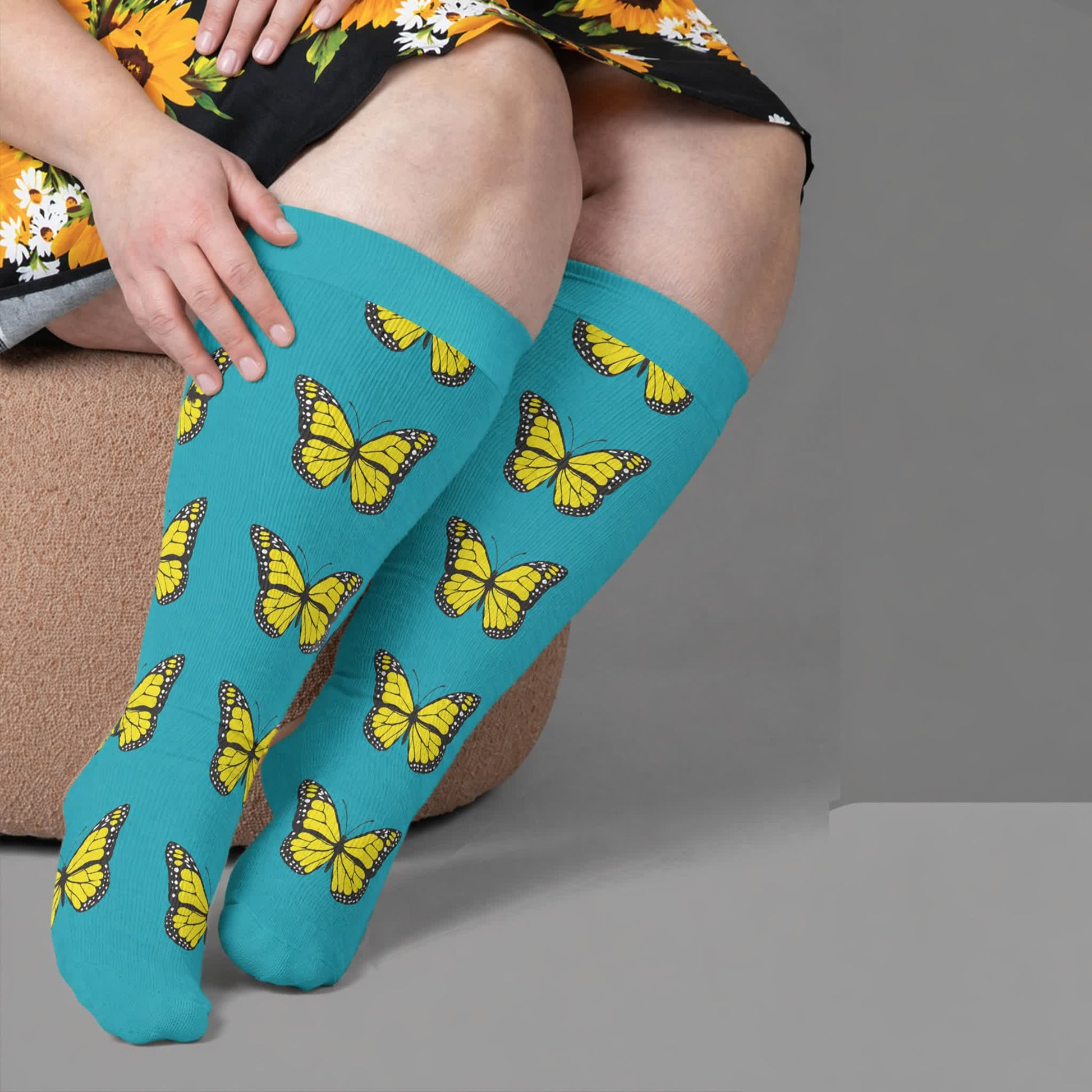 Chaussettes de compression Butterfly Bloom grandes tailles - Vert (1 paire) - 4XL - image 1