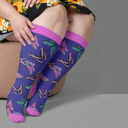 Chaussettes de compression Butterfly Bloom grandes tailles - Violet (1 paire) - 4XL - image 2