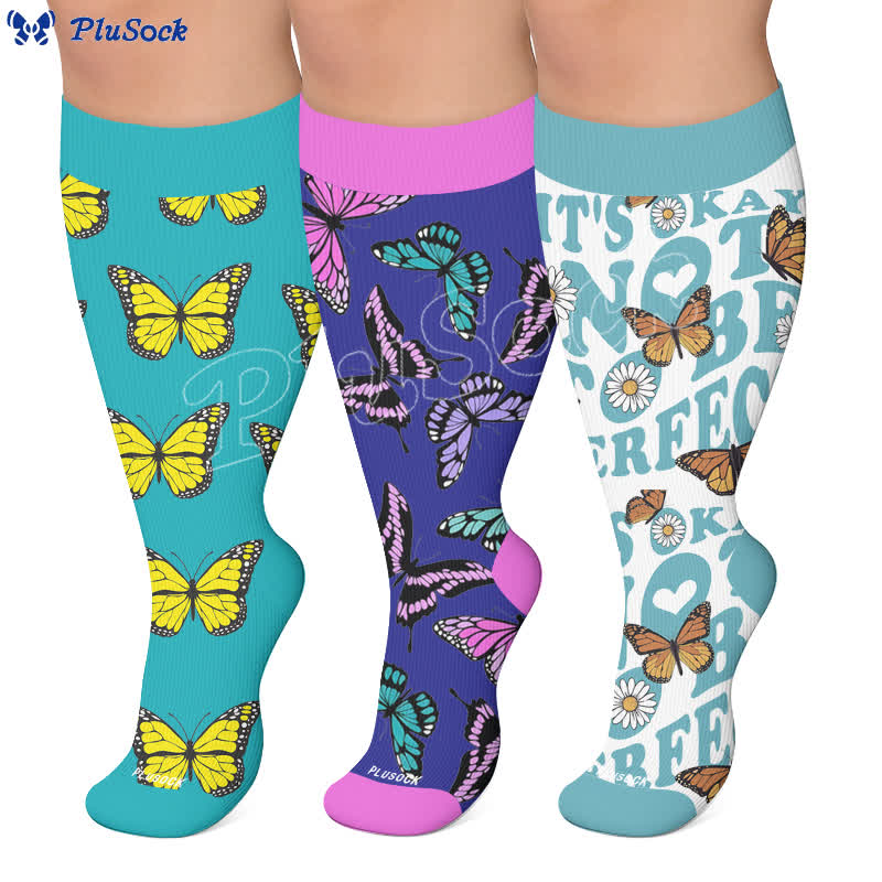 Chaussettes de compression Butterfly Bloom grandes tailles - image 0