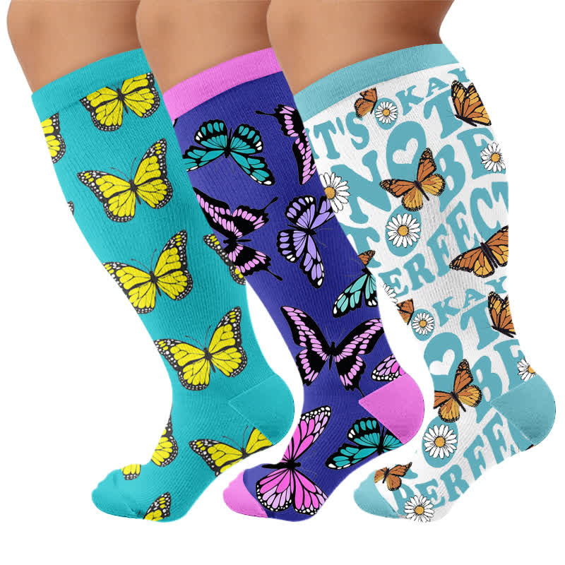 Chaussettes de compression Butterfly Bloom grandes tailles - Multicolore (3 paires) - 4XL - image 4