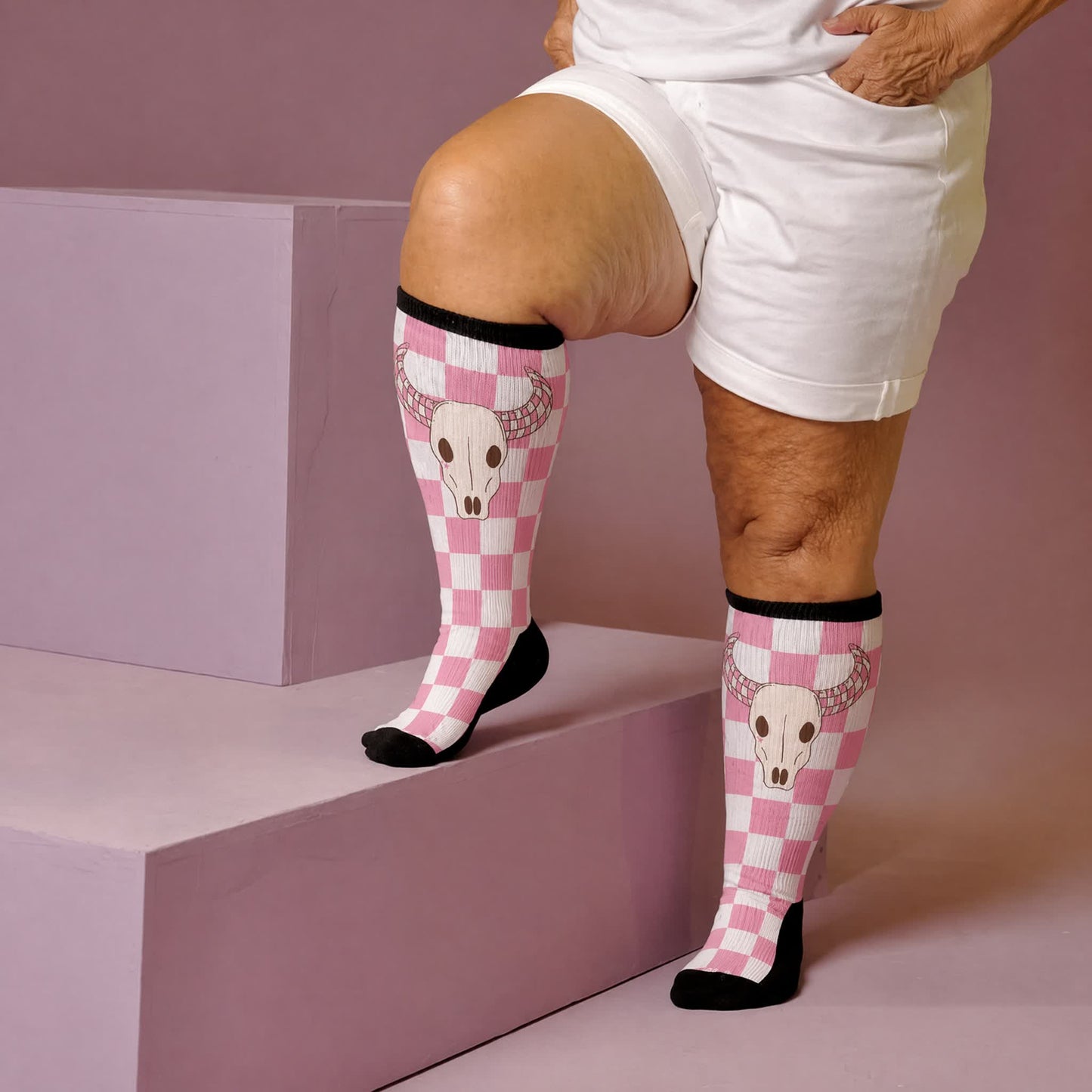 Chaussettes de compression grande taille à motif tête de cerise - Noir (1 paire) - 4XL - image 3