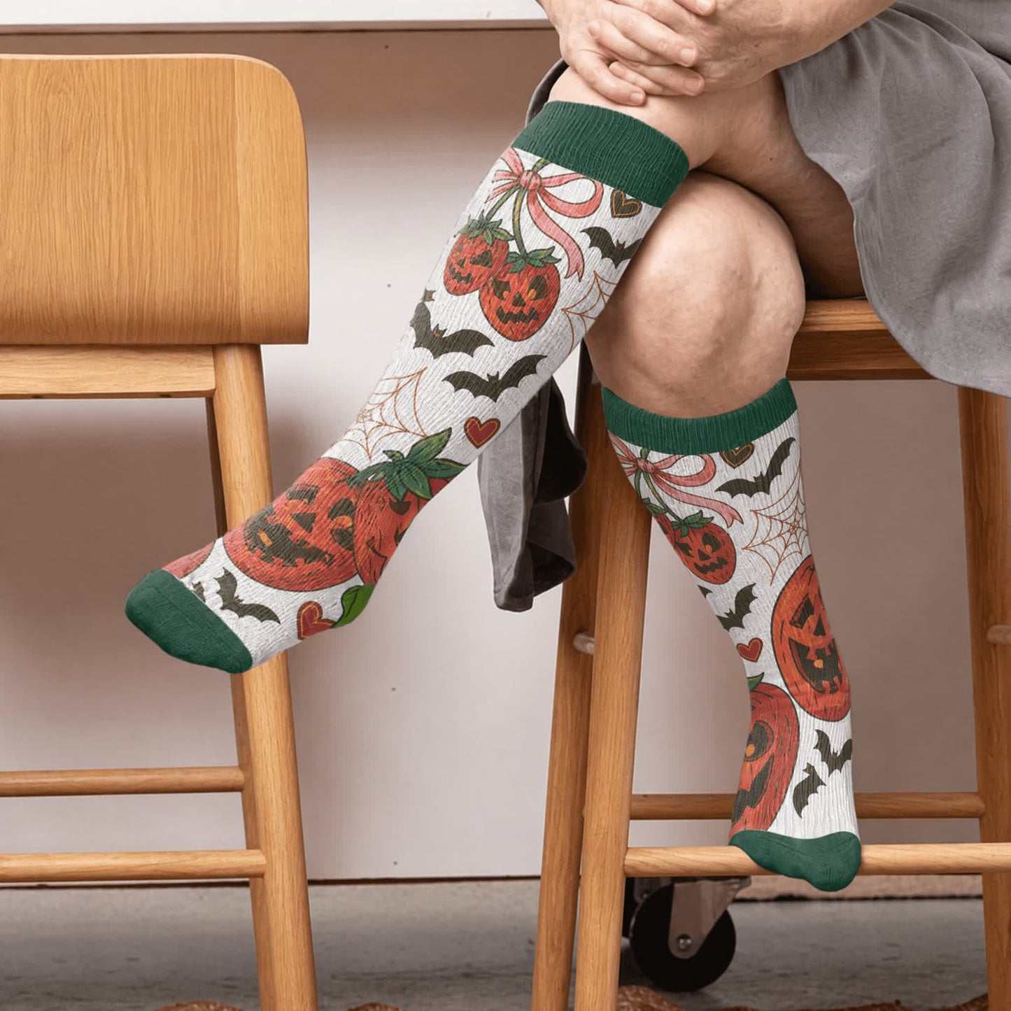 Chaussettes de compression grande taille à motif tête de cerise - Vert (1 paire) - 4XL - image 2