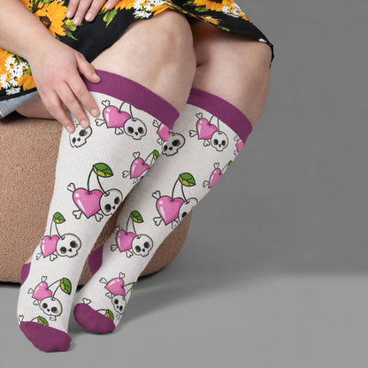 Chaussettes de compression grande taille à motif tête de cerise - Violet (1 paire) - 4XL - image 1