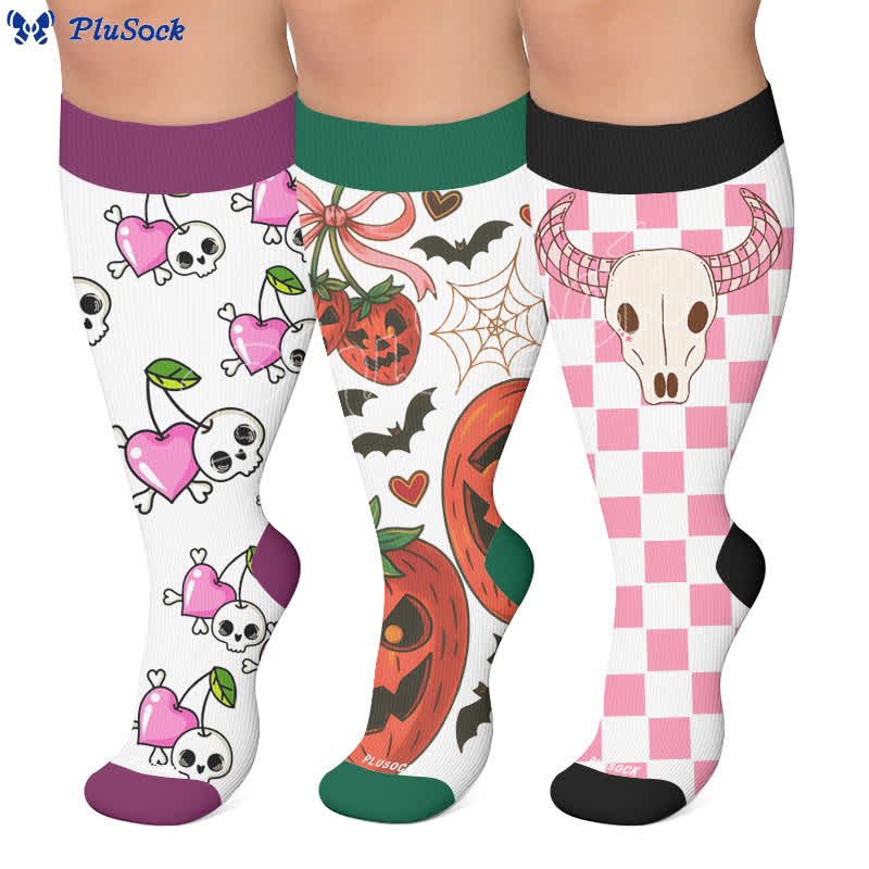 Chaussettes de compression grande taille à motif tête de cerise - image 0