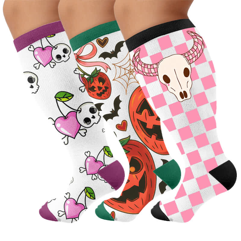 Chaussettes de compression grande taille à motif tête de cerise - Multicolore (3 paires) - 4XL - image 4
